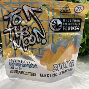 To the moon- Solventless Hash Rosin Infused Sour Gummies- Electric Lemonade- 200mg